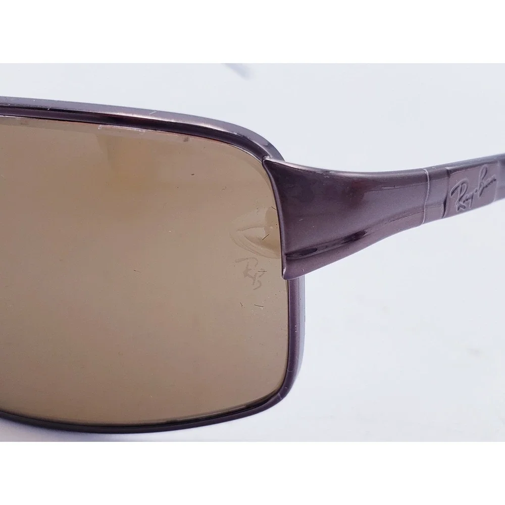 Ray Ban RB 3269 Sunglasses Brown Polarized Rectangle Metal Wrap Around Italy